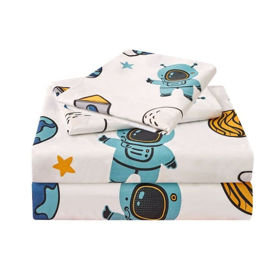 JSD Blue Astronaut Kids Sheet Set Twin Size, 3 Piece Space Rocket