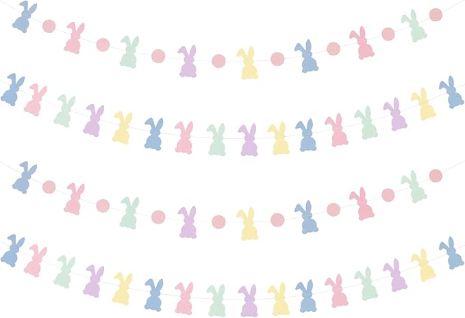 LeeSky 4Pcs Easter Bunny Banner Garland Decorations Happy Easter Day