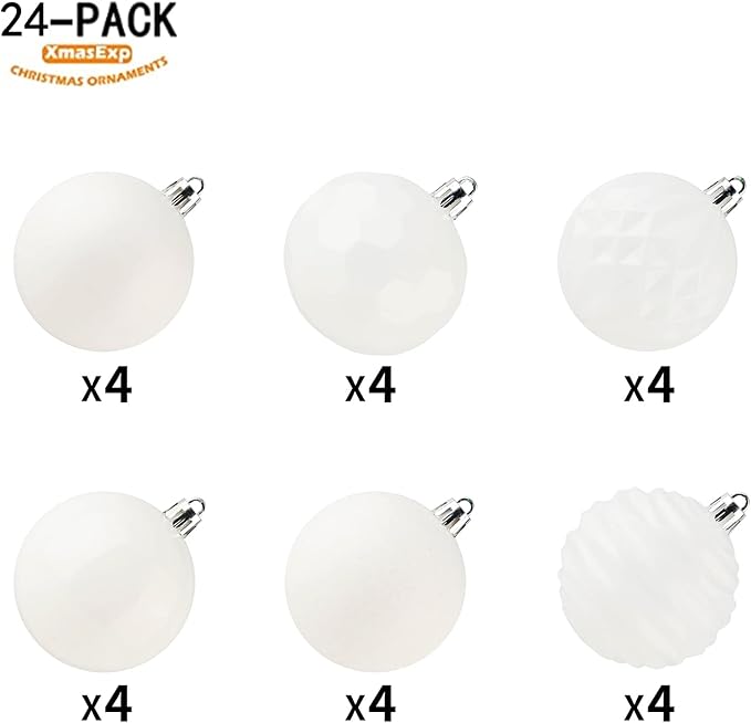 XmasExp 24ct Christmas Ball Ornaments Shatterproof Xmas Tree Hanging