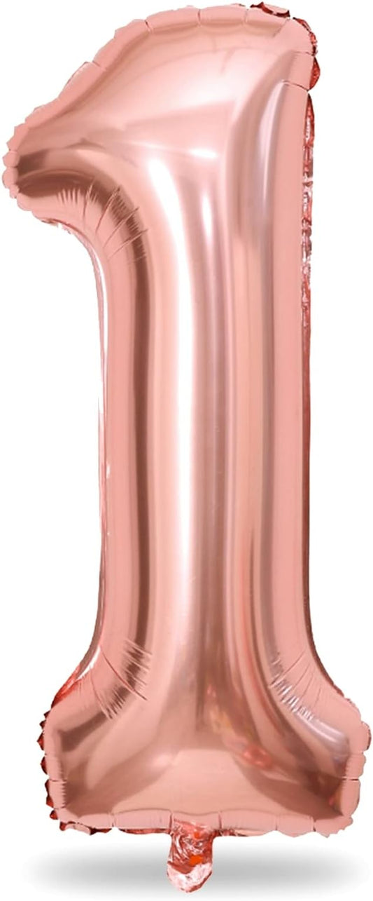 Rose Gold 1 Balloons, 40 Inch Giant Helium Foil Number 0-9 for Girls,