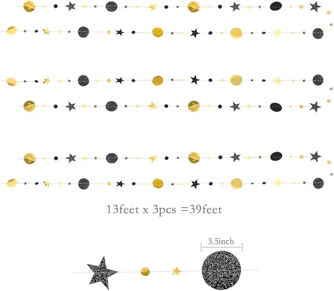 Cheerland Black and Gold Party Decorations Star Garlands Gold Black