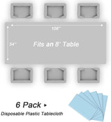 QIKSION Light Blue Plastic Table Cloth Disposable 6 Pack, 54 x 108