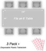 QIKSION Pink Gingham Tablecloth Disposable 3 Pack, 54 x 108 Inch Pink