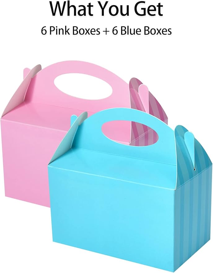 Pink and Blue Happyhiram Party Favor Boxes 12 Pcs for Gender Reveal