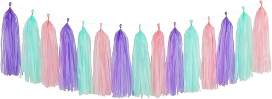 Pink-Purple Mint Mermaid Ocean-Themed Party-Decorations - 15pcs