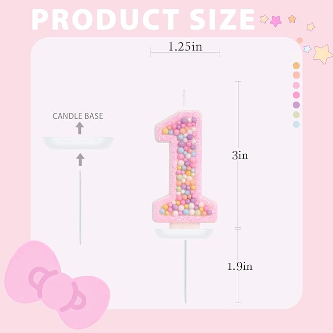 Sweet One Birthday Candles for Girls - Pink Number 1 Candle, First