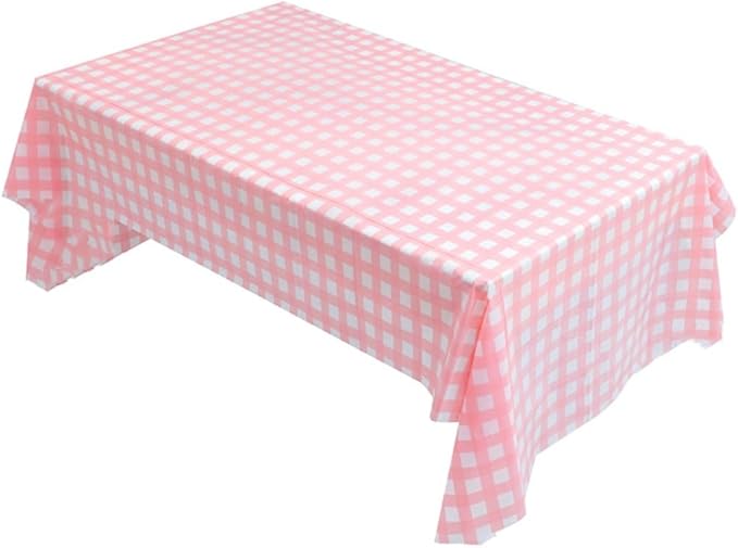 2 Packaging Pink Square Grid Plastic Tablecloth, 54 inch x108 inch