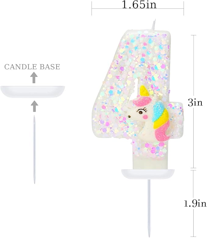 Birthday Candles for Girl Number 4 Candle for Cake Unicorn Party