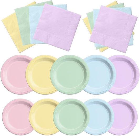 Pastel Party Decorations 60Pcs Rainbow Plates and Napkins Unicorn