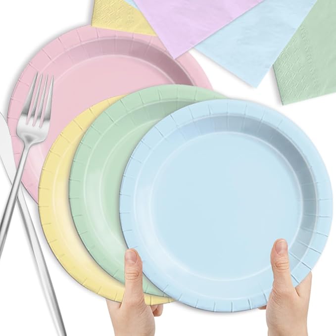 Pastel Party Decorations 60Pcs Rainbow Plates and Napkins Unicorn