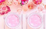 161PCs Pink Bow Party Supplies Pink Coquette Plates Napkins Cups