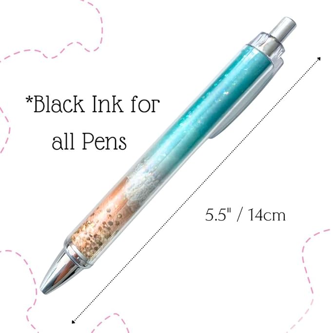 8PC Glittery Beach Pens Cute Sparkly Sea Shells Coconut Trees Sea
