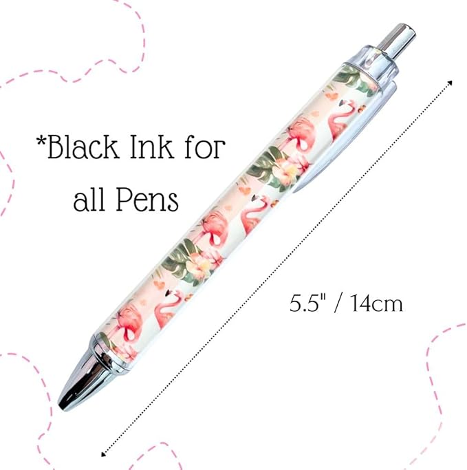 8PC Flamingo Pens Cute Floral Tropical Summer Beach Whimsical Funny