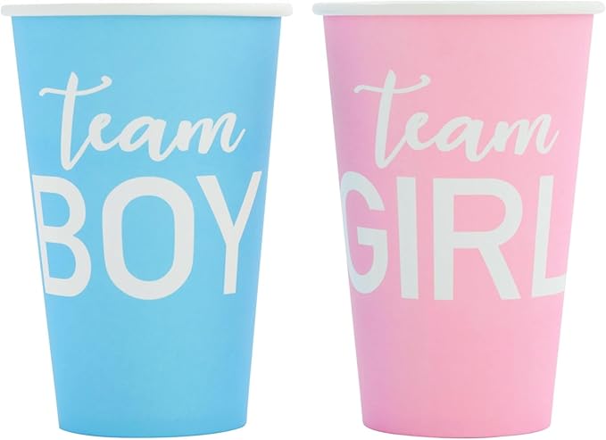 Paper Party Cups Gender Reveal Party Supplies 12 oz Pink and Blue 50