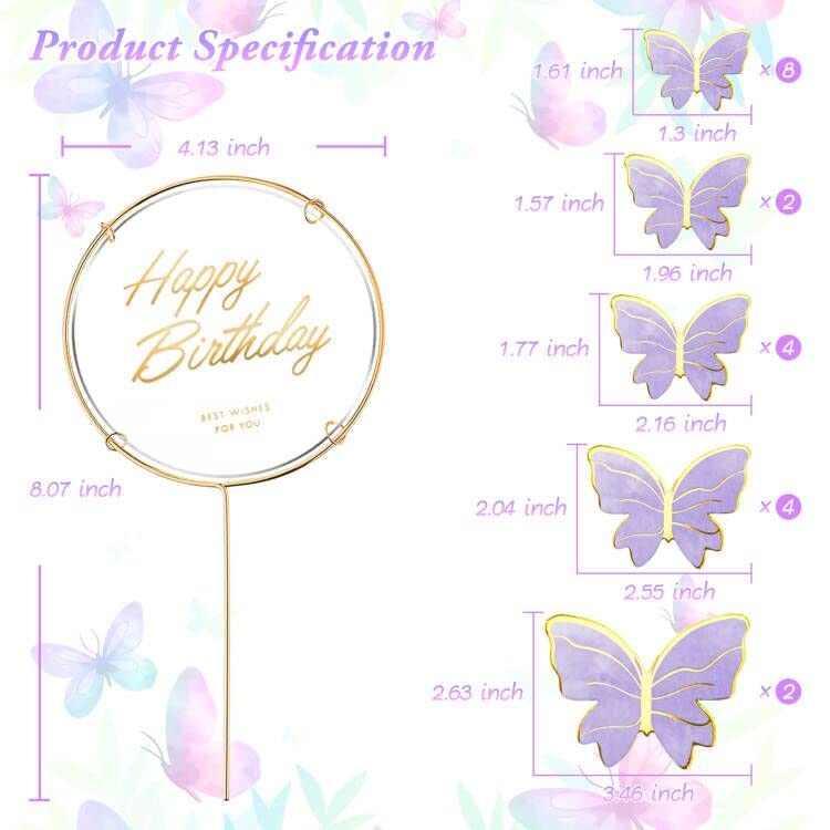 21 Pieces Butterfly Cake Toppers With Happy Birthday Cake Toppers 3D