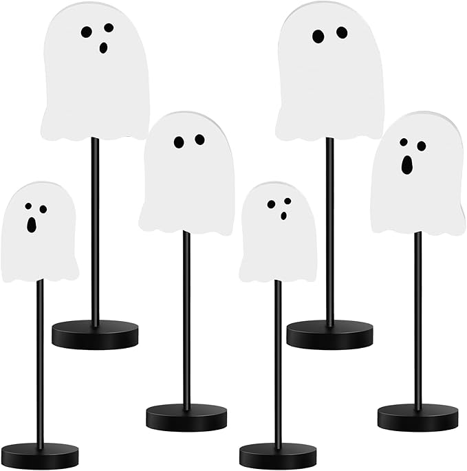 6 Pcs Halloween Table Decorations Cute Ghost Wooden Signs Halloween