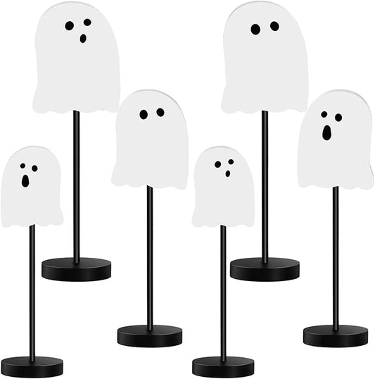 6 Pcs Halloween Table Decorations Cute Ghost Wooden Signs Halloween