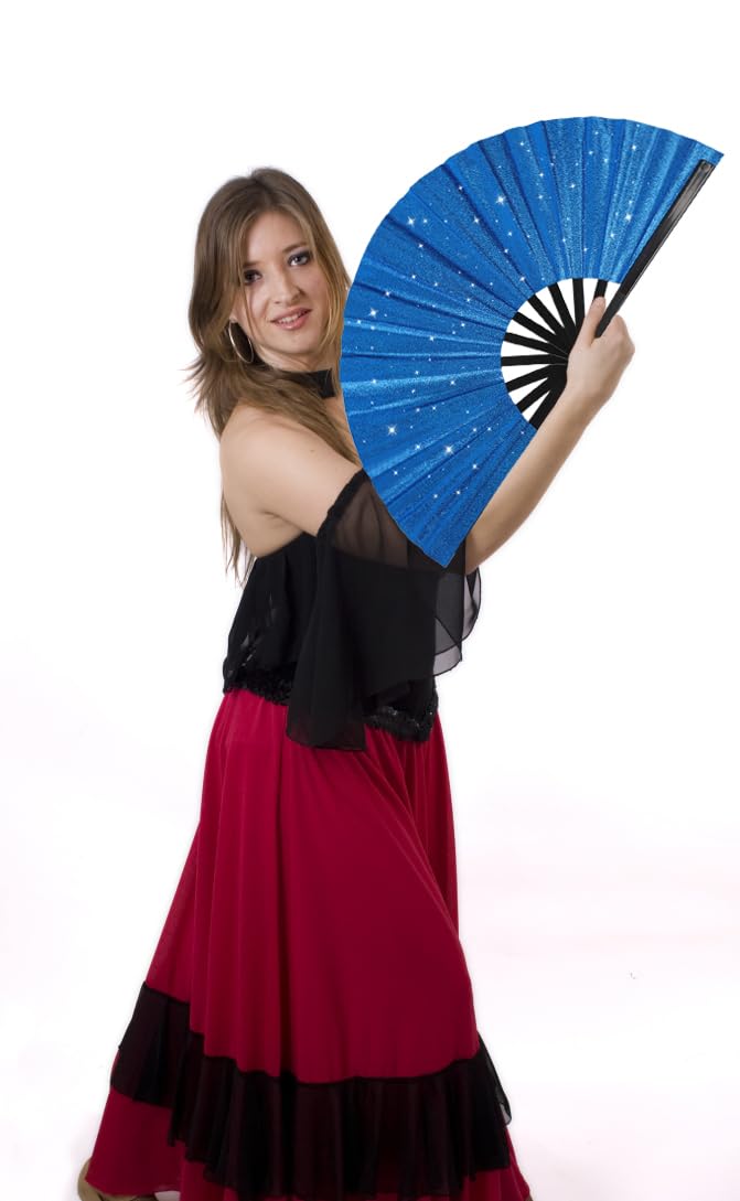 Tkocisa 2 Pack Glitter Large Folding Hand Fans for Line Dancing,