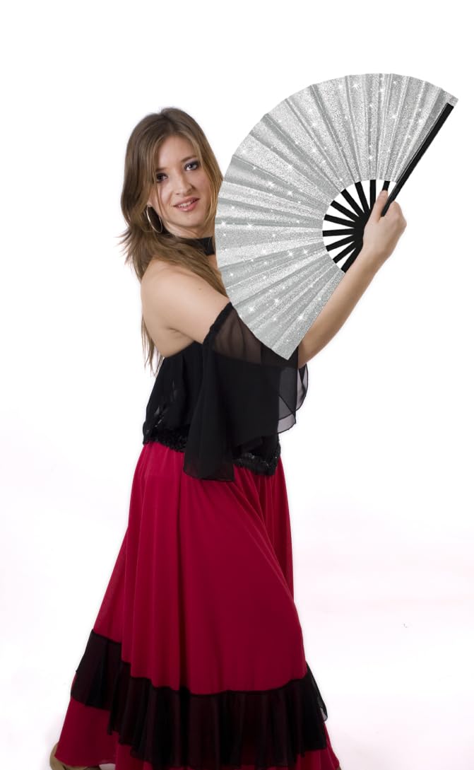 Tkocisa 2 Pack Glitter Large Folding Hand Fans for Line Dancing,