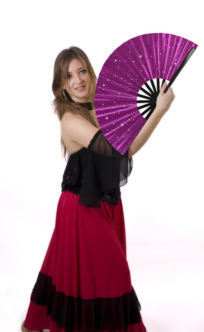 Tkocisa 2 Pack Glitter Large Folding Hand Fans for Line Dance, Popping