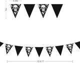 32Ft Black White Halloween Party Decorations Skull Fabric Pennant