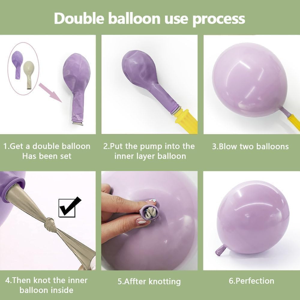 Purple Green Pink Balloon Arch Double Stuffed Dusty Green Lavender