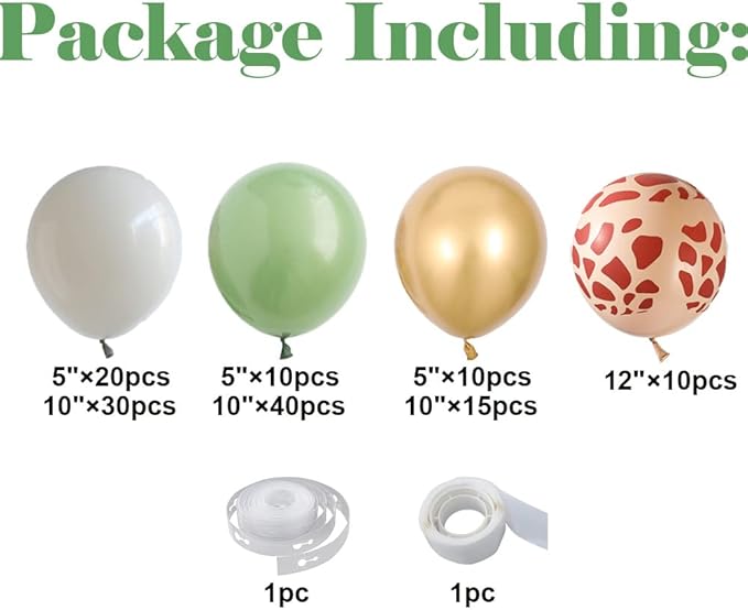Jungle Safari Balloon Garland Arch Kit 135pcs Sage Green and White
