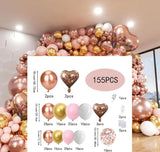 155pcs Rose Gold Balloon Arch Kit Metal Rose Gold Metal White Pink
