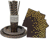 142 piece black and gold party supply set Gold polka dot party