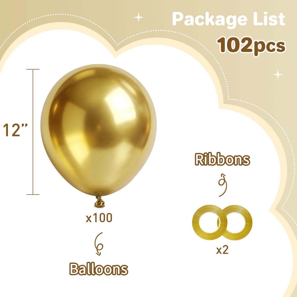 MEBAY Gold Balloons 12 inch 100 pcs Chrome Metallic Latex Birthday