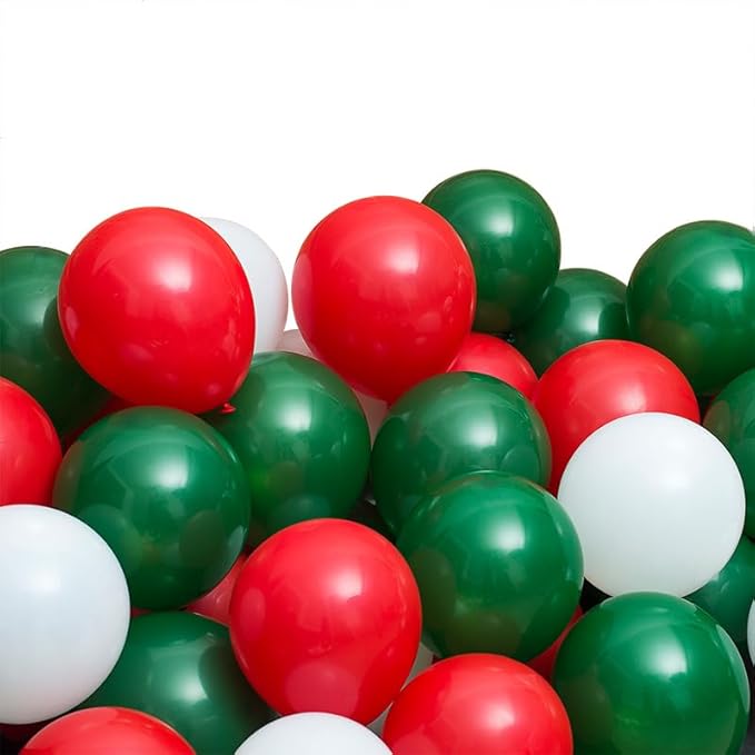 100 Pcs Christmas Red Green Balloons 12 Inch Red Green and White