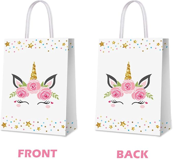 16 PCS Unicorn Party Favor Bags for Birthday Supplies Gift Goody