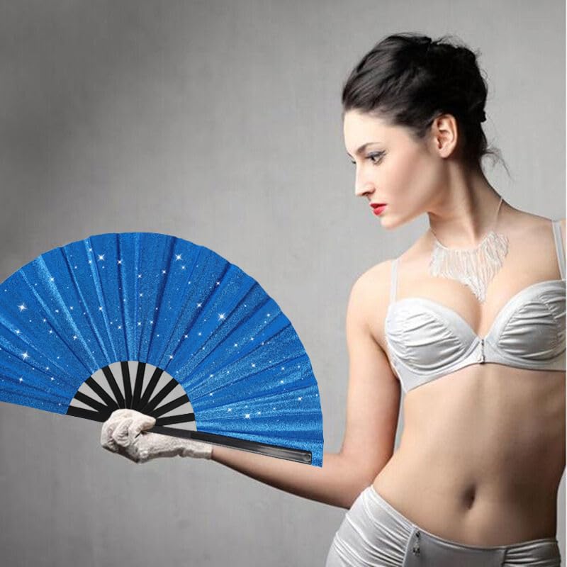 Tkocisa 2 Pack Glitter Large Folding Hand Fans for Line Dancing,