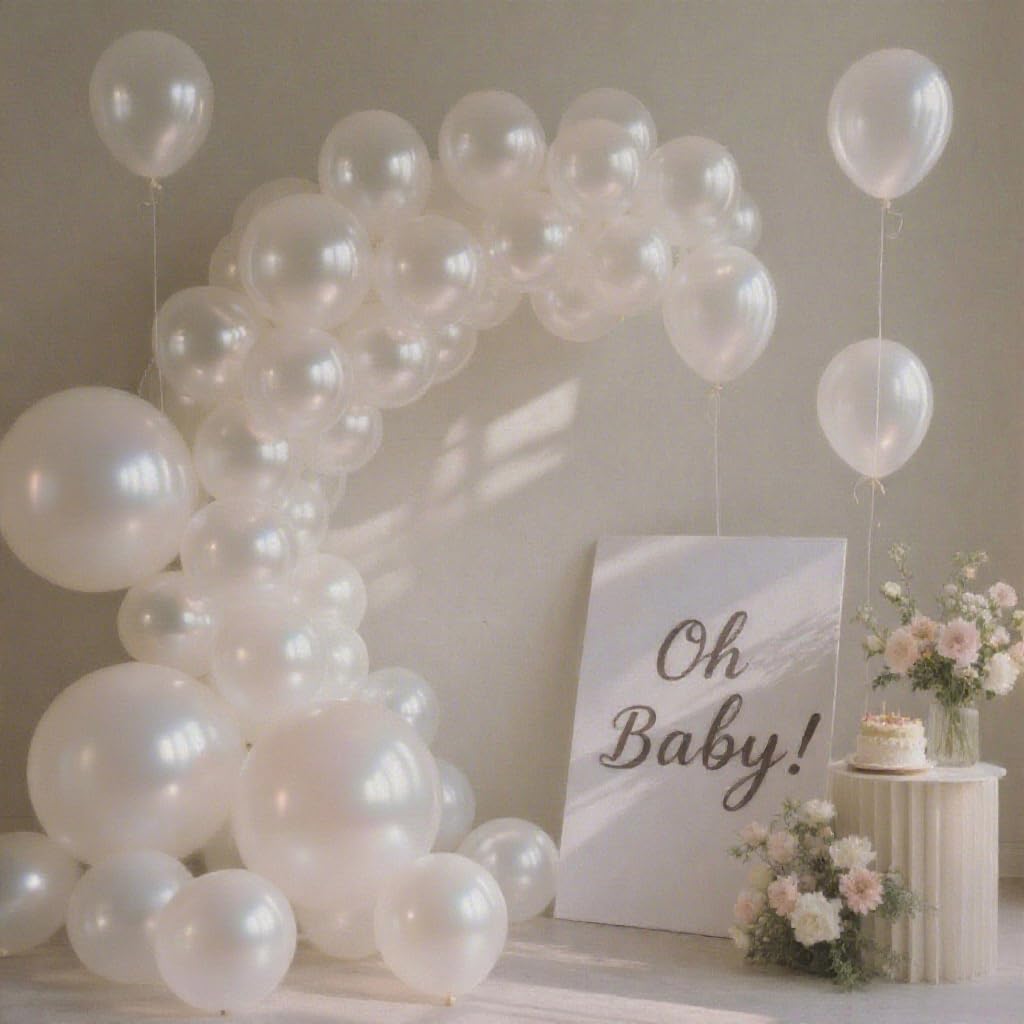 DRWKAY Pearl White Balloons 100 Pack, 12 Inch Latex Helium Pearl White