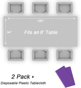 QIKSION Purple Plastic Table Cloth Disposable 2 Pack, 54 x 108 Inch