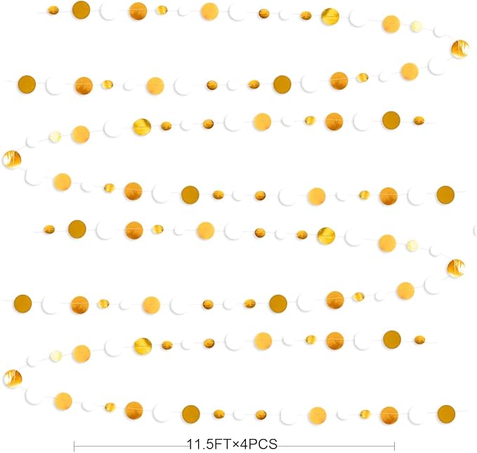 46 Feet White and Gold Circle Dots Garland Hanging Paper Polka Dots