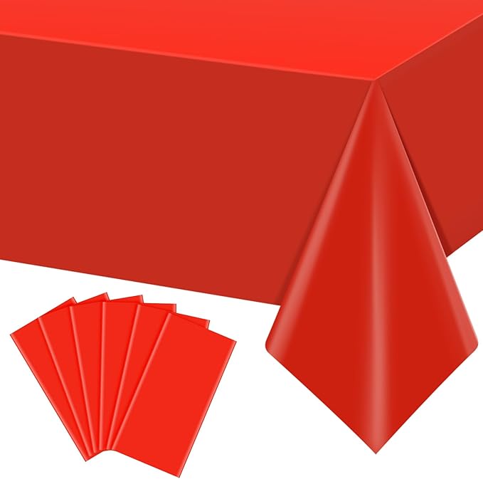 6Pcs Red Rectangle Tablecloths,Disposable Plastic