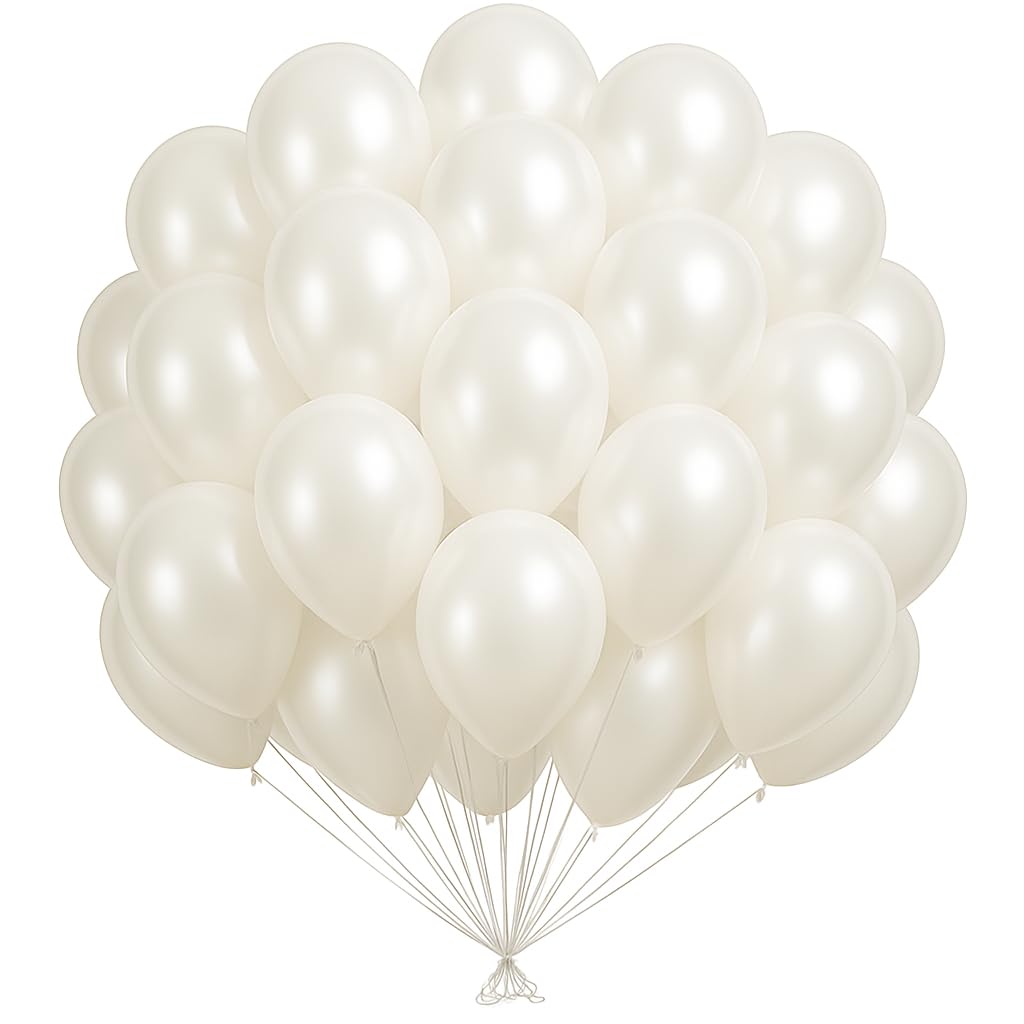 DRWKAY Pearl White Balloons 100 Pack, 12 Inch Latex Helium Pearl White