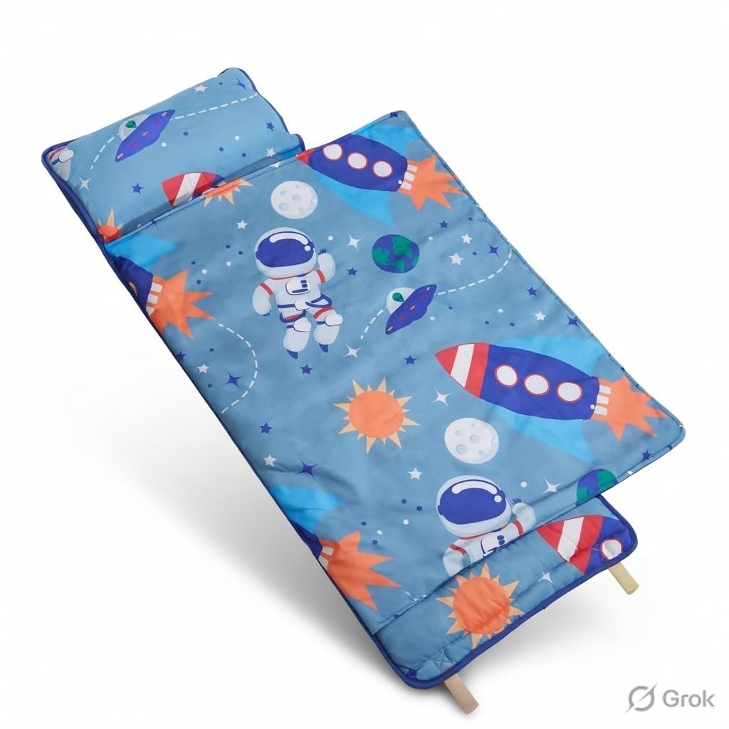 EVERYDAY KIDS Nap Mat w/Removable Pillow -Outer Space Adventures-