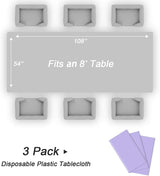 QIKSION Lavender Plastic Table Cloth Disposable 3 Pack, 54 x 108 Inch