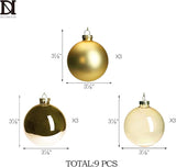 DN DECONATION Gold Glass Christmas Ornaments, Set of 9, 3.15' Hanging