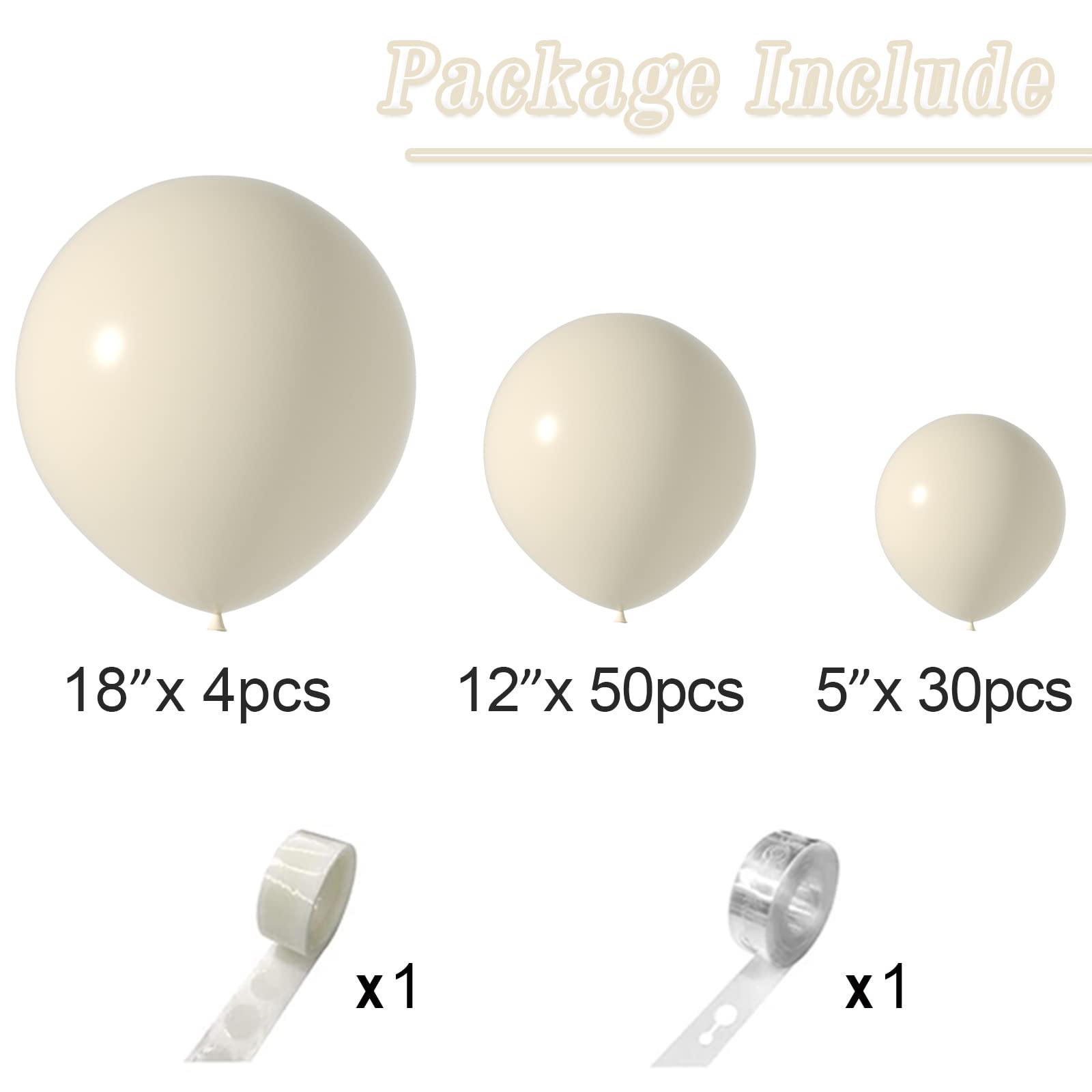 Ivory White Cream Nude Balloons - 84 Pcs Arch Kit (5 inch, 12 inch, 18