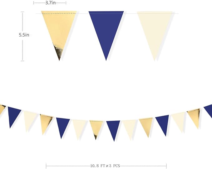 30Ft Navy Blue Gold and Beige Party Decorations Royal Blue Gold