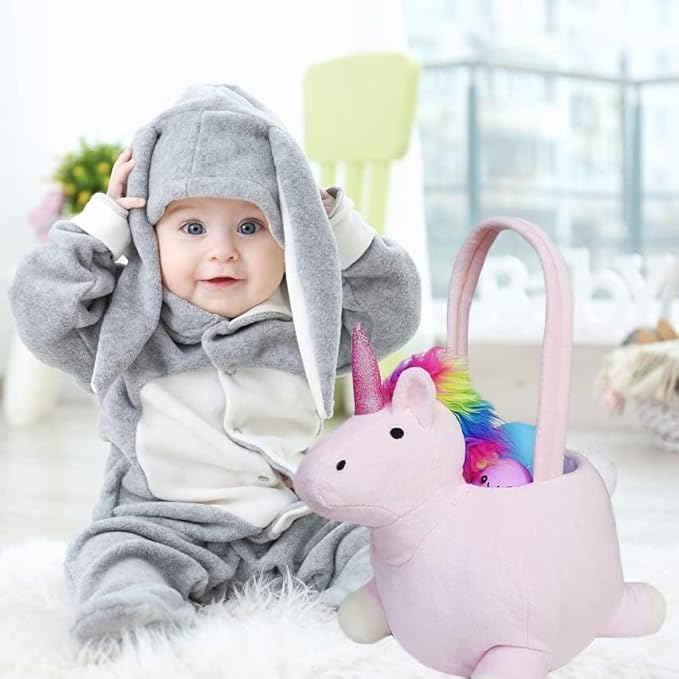 3D Unicorn Plush Basket Easter Egg Hunting Basket Cute Animal Plush
