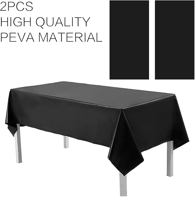 2 Packaging Black Plastic Tablecloth, 54 inch x108 inch Rectangular