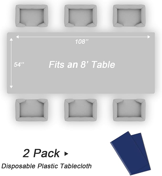 QIKSION Navy Blue Plastic Table Cloth Disposable 2 Pack, 54 x 108