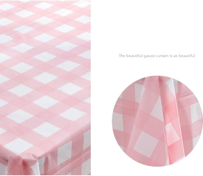 2 Packaging Pink Square Grid Plastic Tablecloth, 54 inch x108 inch