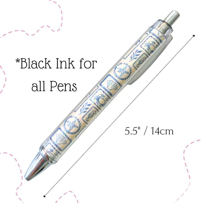 8PC Glittery Beach Pens Cute Sparkly Sea Shells Coconut Trees Sea