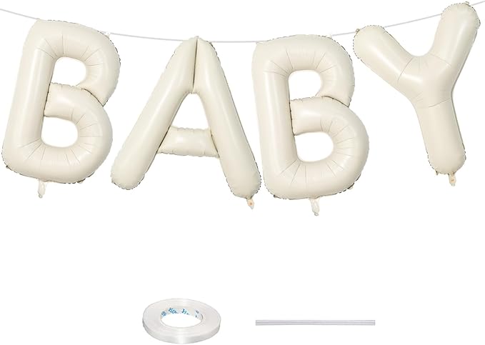 40 Inch Beige BABY Balloon for Baby Shower, Large Cream White Baby