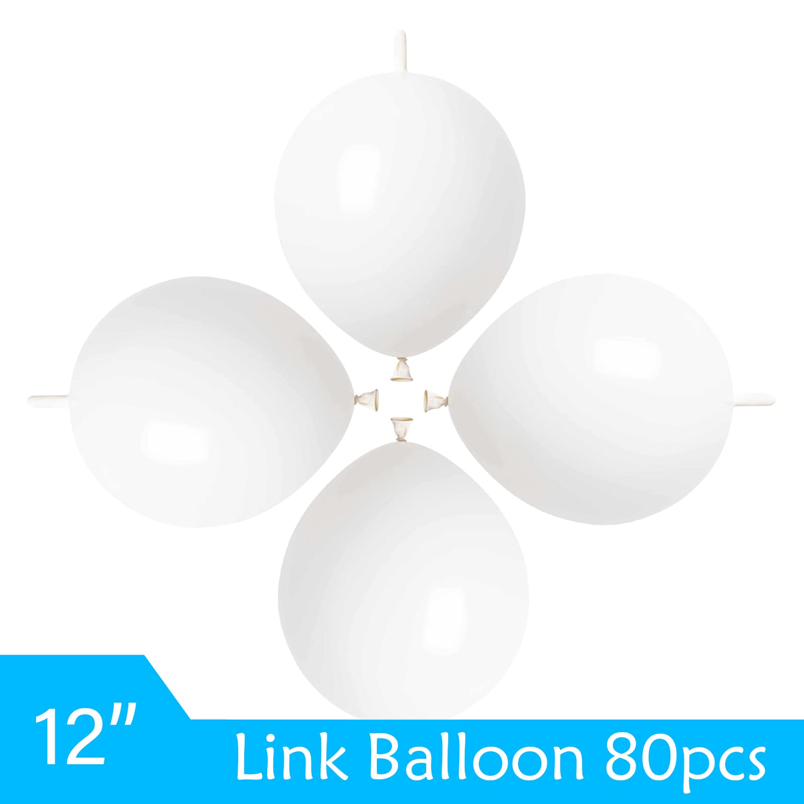 ADIDO EVA Link Balloons White 12 Inch Quick Link Latex Balloon 80 Pcs
